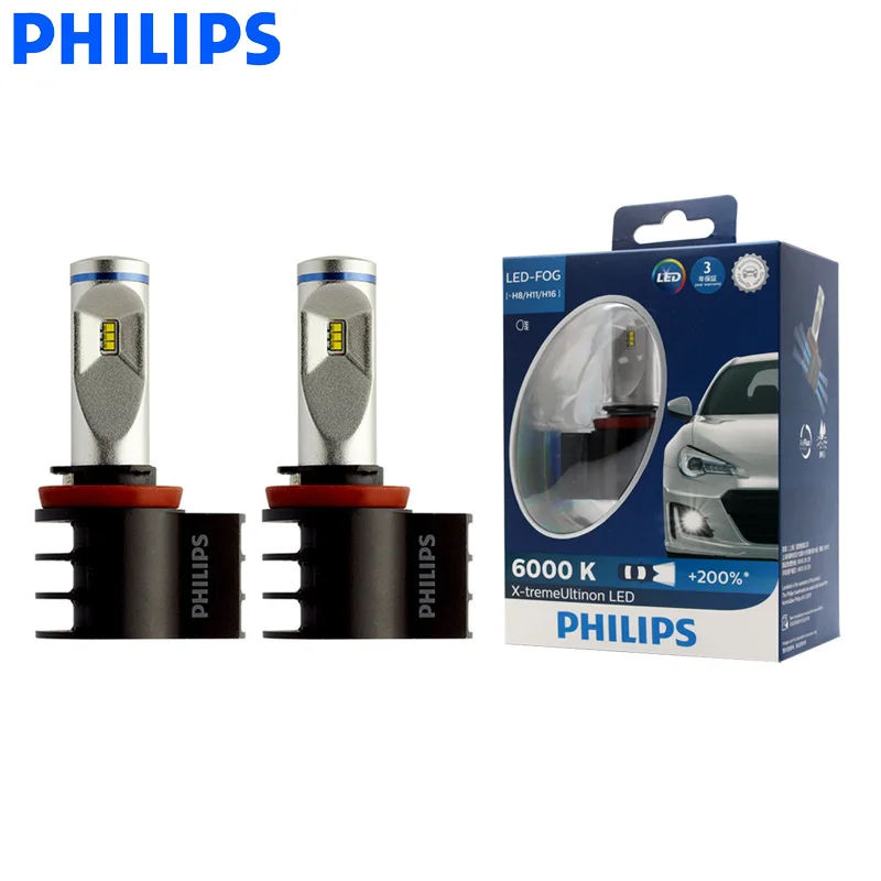 Philips светодиодный H8 H11 H16 X treme Ultinon Автомобильные противотуманные фары 6000 К белые
