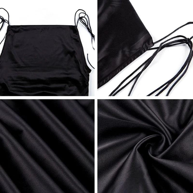 

Women Sleeveless Satin Slim Mini Dress Side Ruched Pleated Drawstring Cowl Neck Sexy Backless Beach Party Clubwear