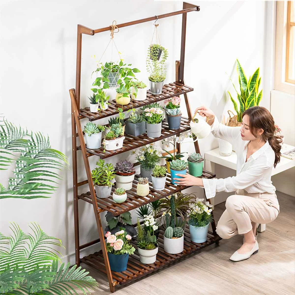 

Большого размера с 4 ярусный деревянный цветок Полки для растений горшки стеллаж для выставки товаров цветы подставка для внутреннего и нар...