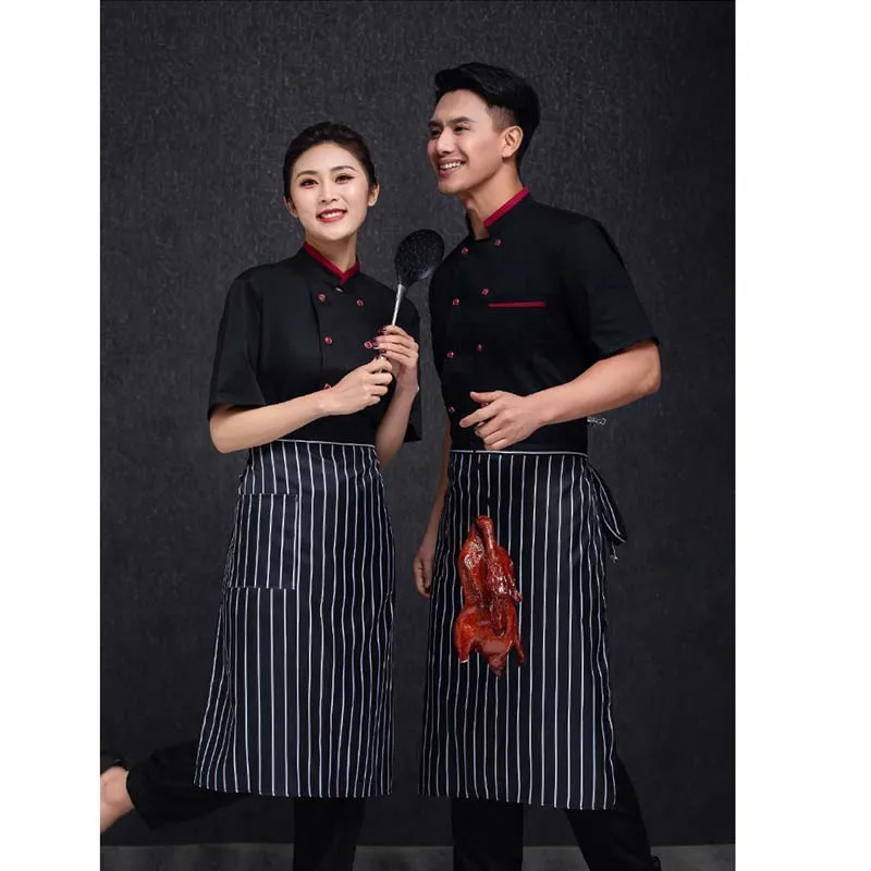 

Restaurant Chef Jacket Uniform Black White Solid Working Clothes for Men Workwear Summer 2Colors Women Fashion 2021 Stand Collar