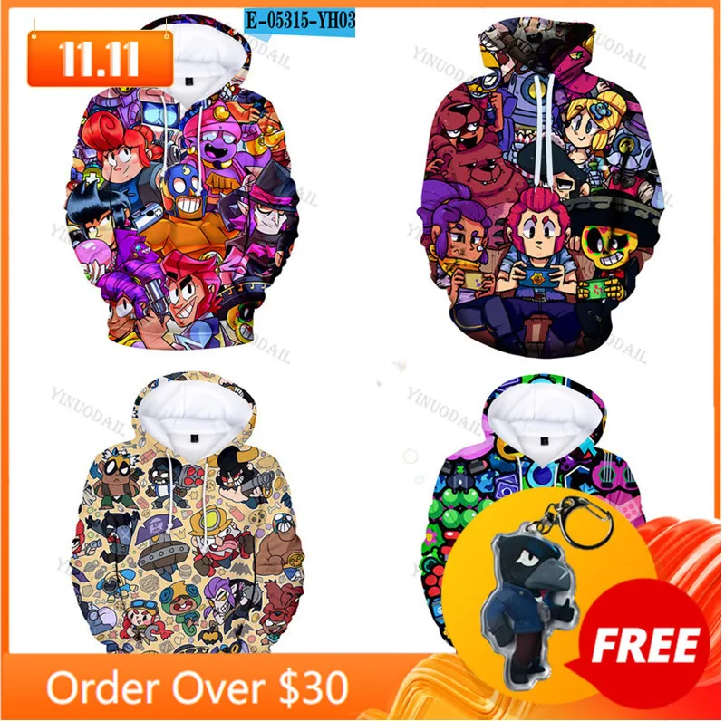 

Brawings Cartoon Tops Teen Clothes POCO Shelly 8 To 19 Years Kids Sweatshirt Shooter Game Leon 3D Printed Hoodie Boys Girls