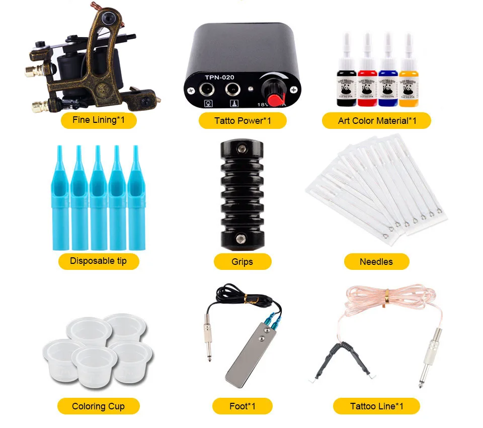 Набор для перманентного тату-машинки 1 катушка пистолеты 4 цвета пигментные