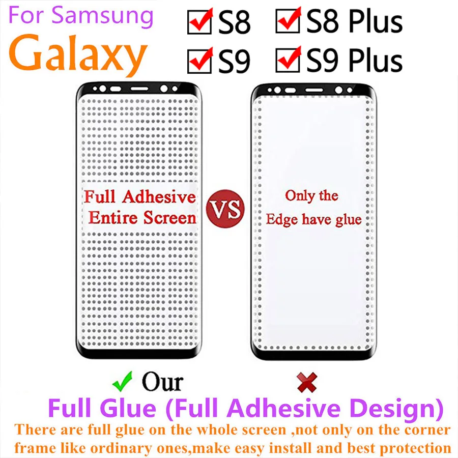 Защитное стекло закаленное на весь экран для Samsung Galaxy S8 S9 Plus S8Plus S9Plus|Защитные