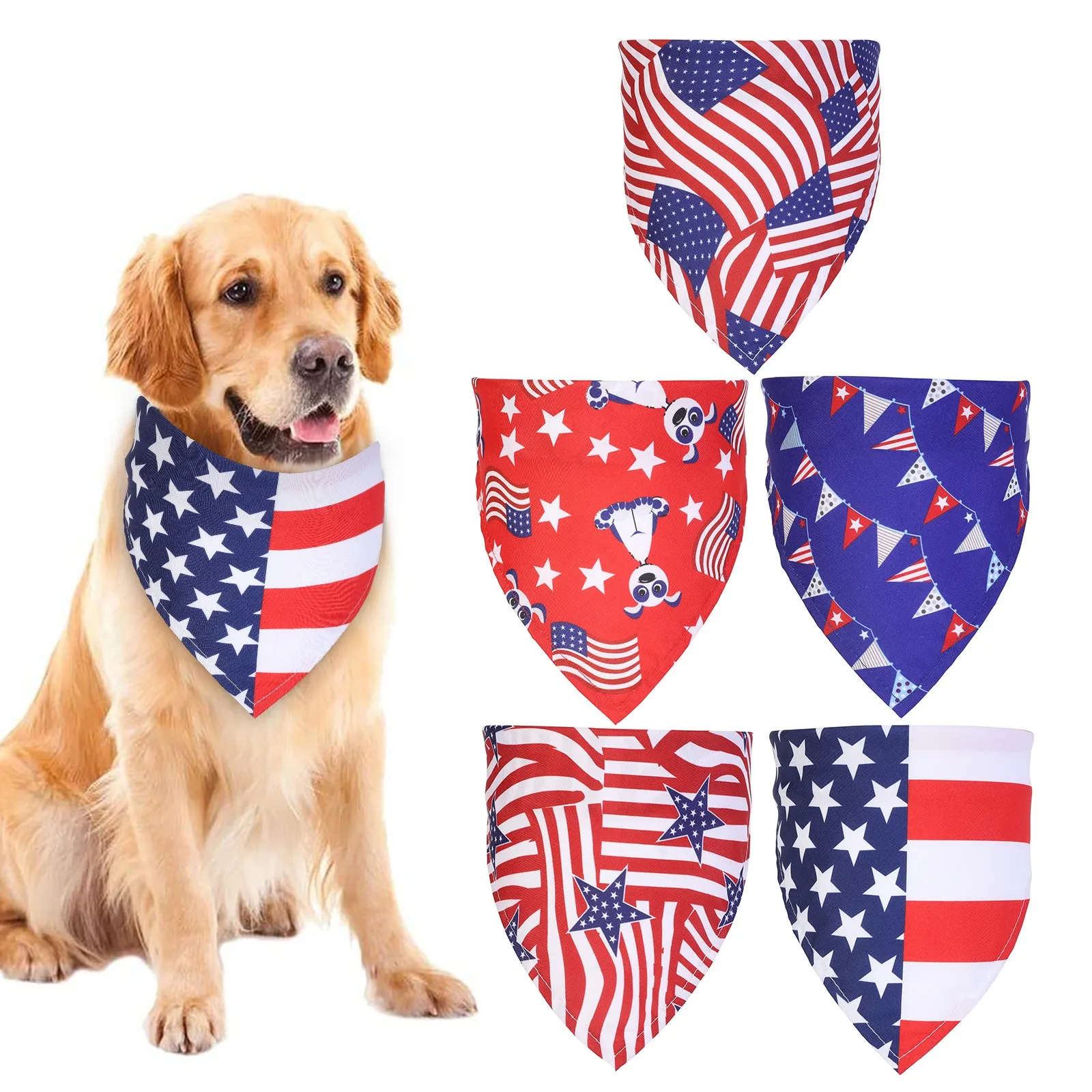 

American Flag Dog Bandana Bib Scarf,Suitable Independence Day Large Pet Scarf Pet Bandana For Dog Cotton Plaid WashableBow ties