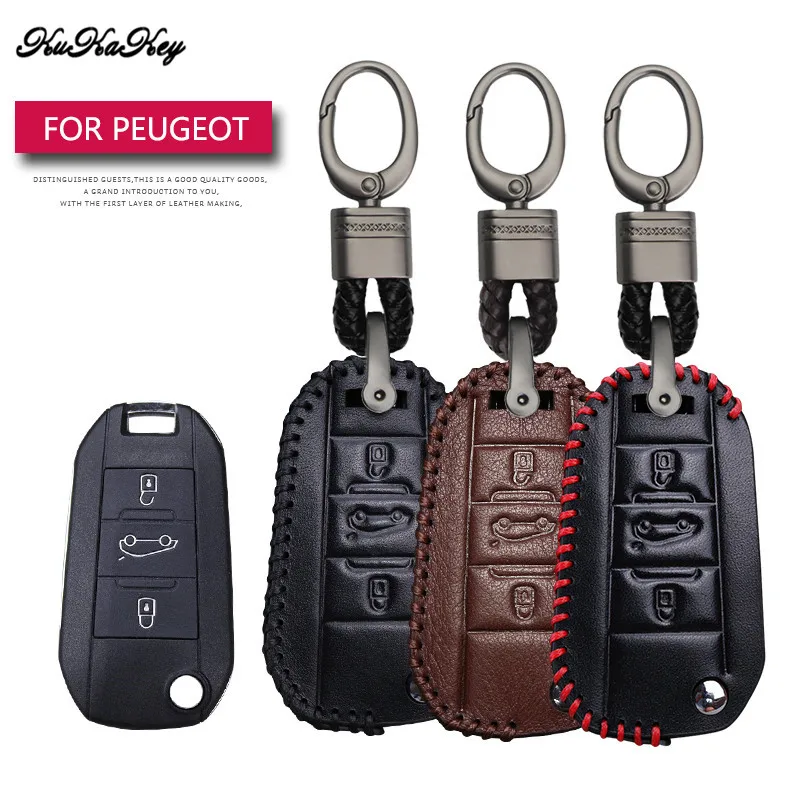 Кожаный чехол для автомобильного ключа защитный Peugeot 3008 308 RCZ 508 408 2008|Футляр ключа|