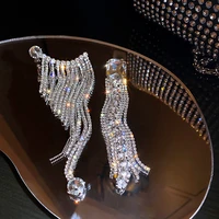 fyuan shine rhinestone asymmetry drop earrings for women long tassel crystal earrings weddings party jewelry