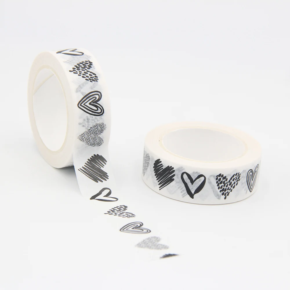 

High quality 1PC Black and White Heart Washi Tape DIY Decor Scrapbooking Planner Adhesive Masking Tape School Supply