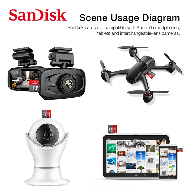 Sandisk карта памяти Micro SD класс 10 16 ГБ 32 64 100% ГБ|Карты памяти| |