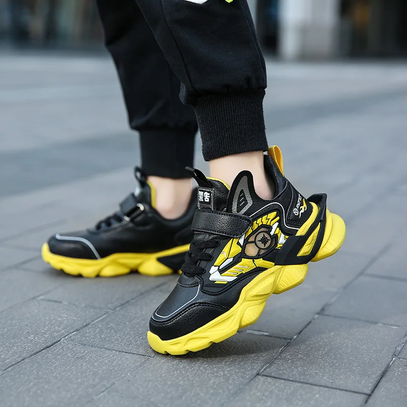 JIEMIAO 2021 Fashion Kids Mecha Cartoons Sneakers for Boys Girls Sports Shoes Non-slip Children Leather Waterproof Casual Shoes