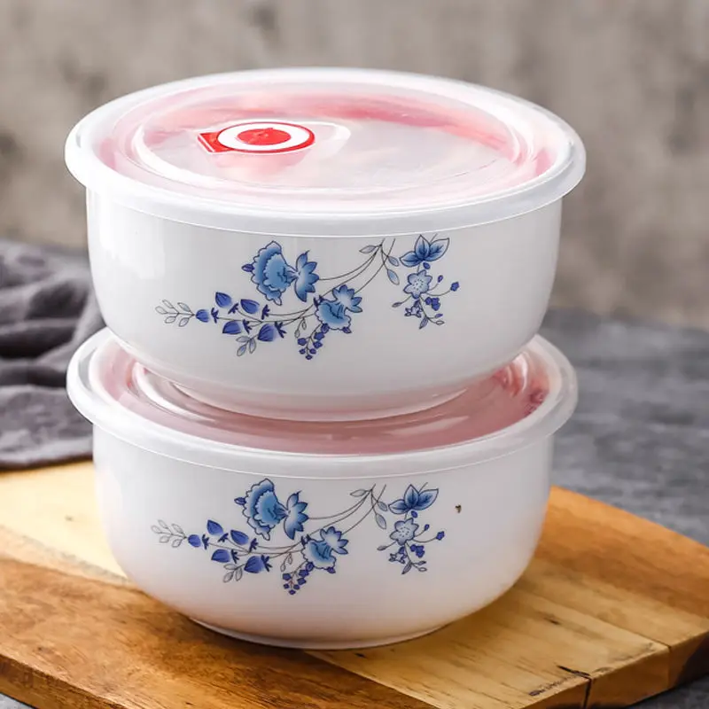 Свежие коробка Керамика миска для свежей еды из трех предметов чехол с крышкой