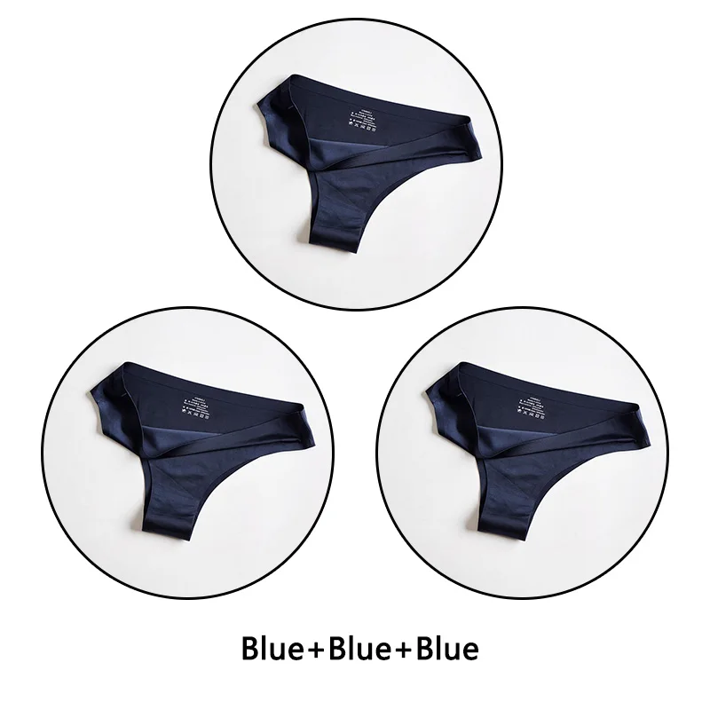 Blue Blue Blue 3 шт./партия, бесшовное женское нижнее белье, мягкие шелковые трусы, сексуальное женское белье, одноцветные трусы M-3XL трусы большого размера - Цвет: Blue Blue Blue