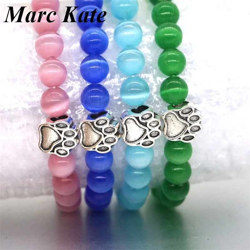 4 цвета 8 мм опал кошачий глаз камень бусы браслет любовь собака кошка с лапой