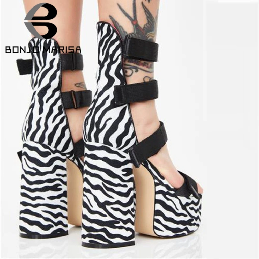 

BONJOMARISA Sexy Girls High Heels Buckle Platform Block Heel Sandals Open Toe Cool Sandals Women Platform Summer Shoes Woman