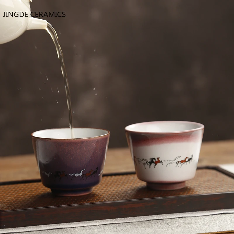 

Japanese-style Gift Pack Ceramic Porcelain Tea Cup Bowl Teaware Jun Kiln Change Sand Hat Tea Cup Tieguanyin Tea Cup Set