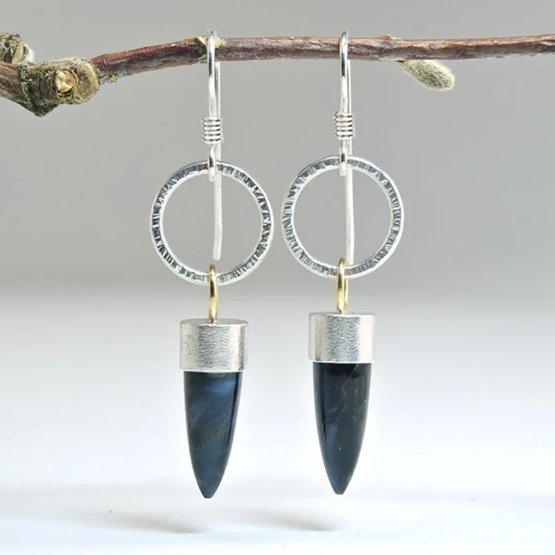 

Bohemian Vintage Geometric Marble Earrings for Women's Flashing Sapphire Bullet Earrings