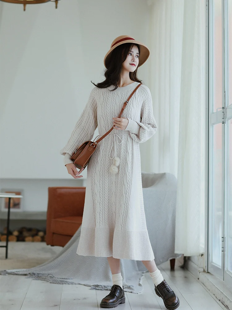 

2020 Women Fall Autumn Elegant Slim Long Sleeve Knitted Ladies Sweet Casual Loose Basic Dress robe longue femme vestido