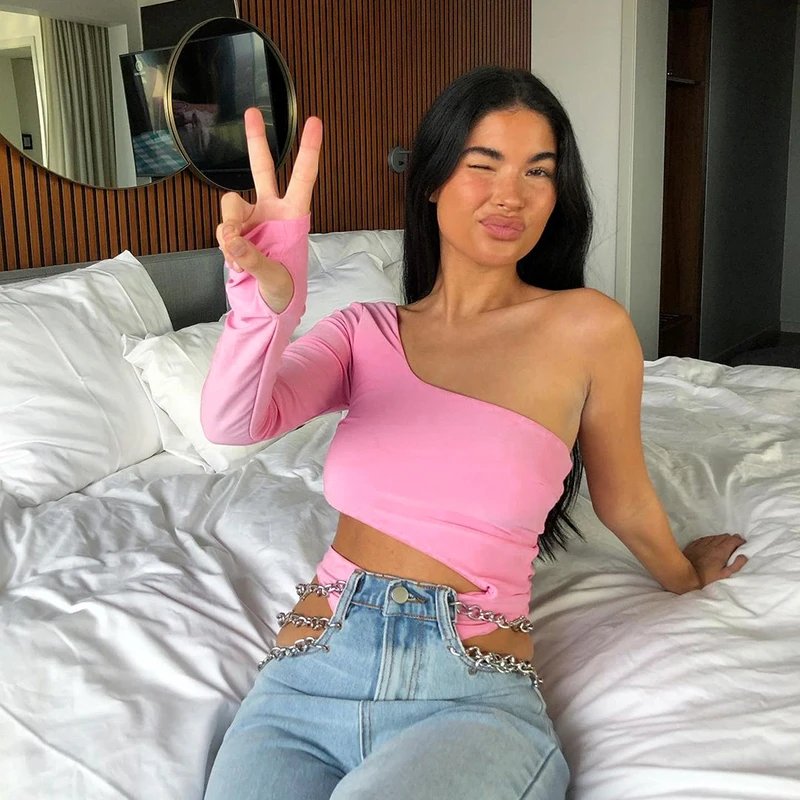 

Hot sale2021 Solid Women Long Sleeve Bodysuit Hollow Out One Shoulder Bodycon Sexy Streetwear Party Club 2021 Spring Summer Body