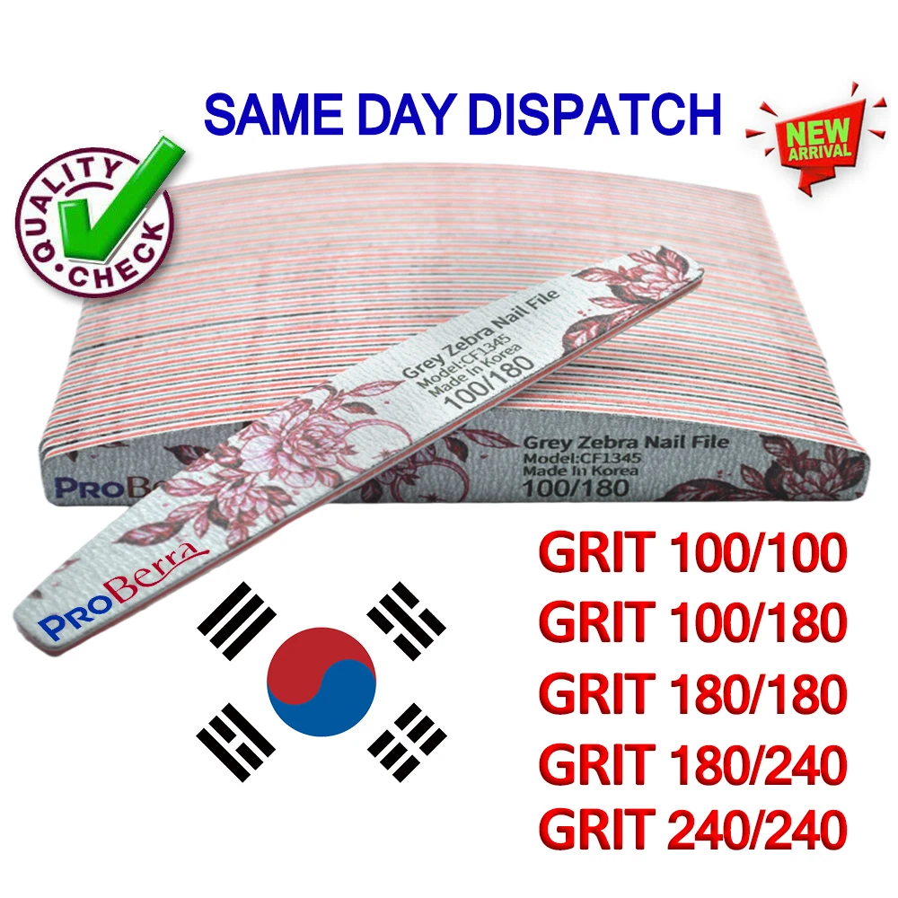 ProBerra Korea wholesale Zebra Grey 5 Shape Nail File Half Moon наждачная бумага для ногтей деревянная