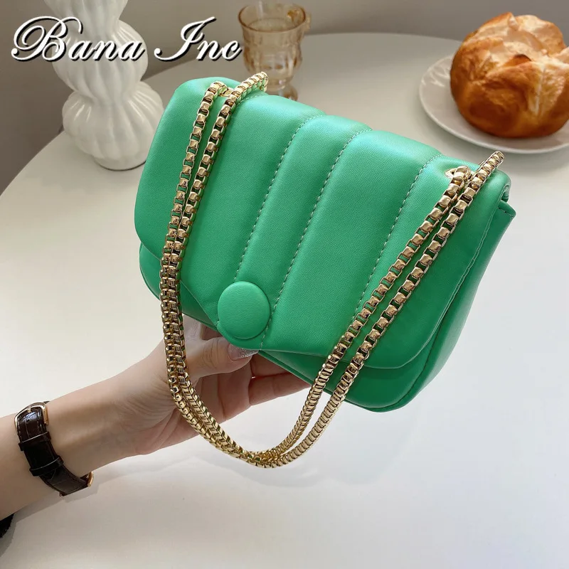 

Women Shoulder Bag Minimalist Solid Color Metal Chain Green Shoulder Purse Luxury Women Crossbody Bag Soft Leather Handbag Bolsa