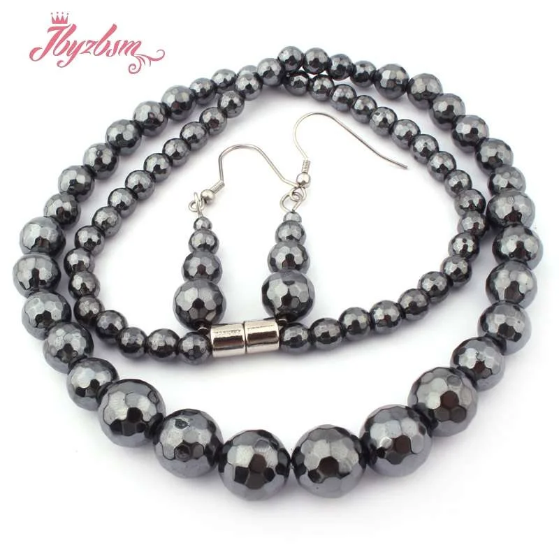 Черные Круглые граненые (без магнита) гематитовые бусины из натурального камня