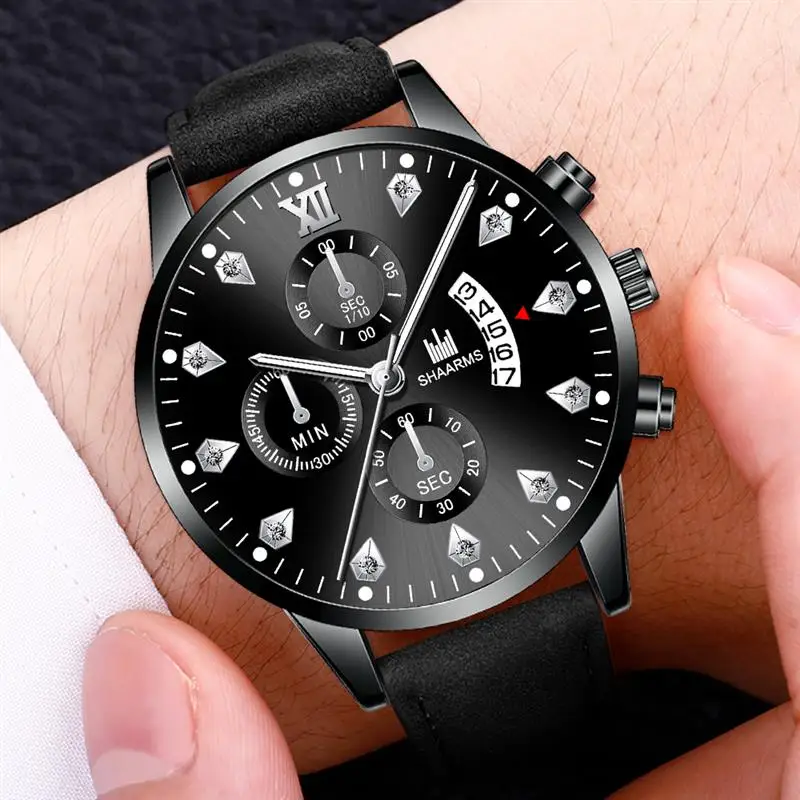 SHAARMS мужские часы кожаный ремешок кварцевые наручные Дата модные спортивные Relogio