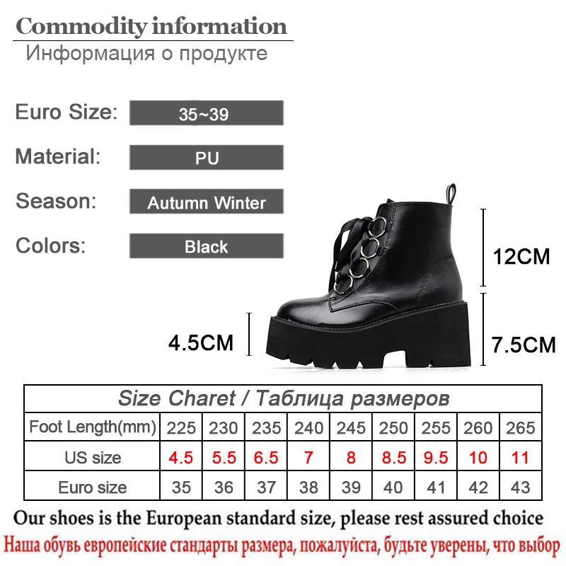 Gdgydh Autumn New Women Ankle Boots Round Toe Lace-up Platform Short Boots Female PU Soft Leather Black Boots Drop Shipping