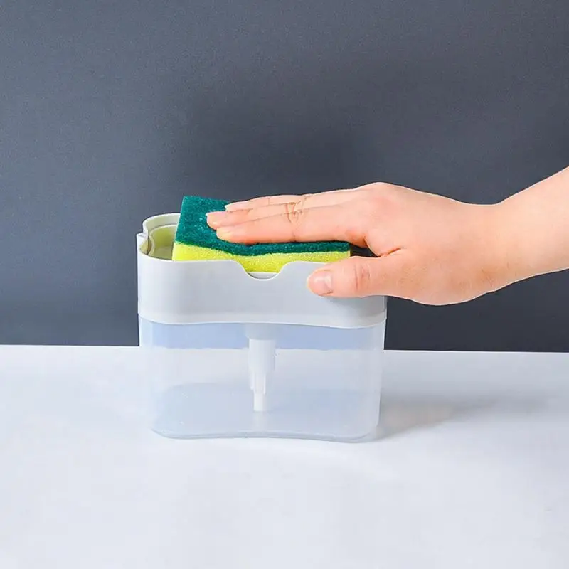 

2-in-1 Sponge Box With Soap Dispenser Double Layer Kitchen Plastic Soap Dispenser Sponge Scrubber Holder Case Boite Rangement