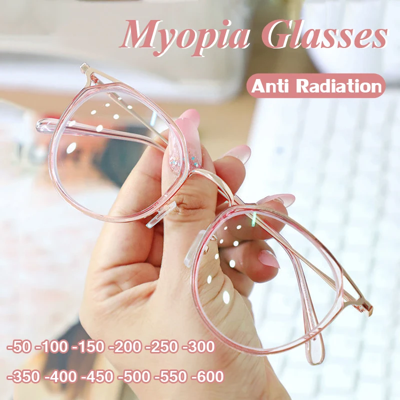 

2021 Unisex Fashion Round Myopia Glasses Women Men Vintage Metal Nearsighted Glasses Optical Prescription Diopter -1.0~-6.0