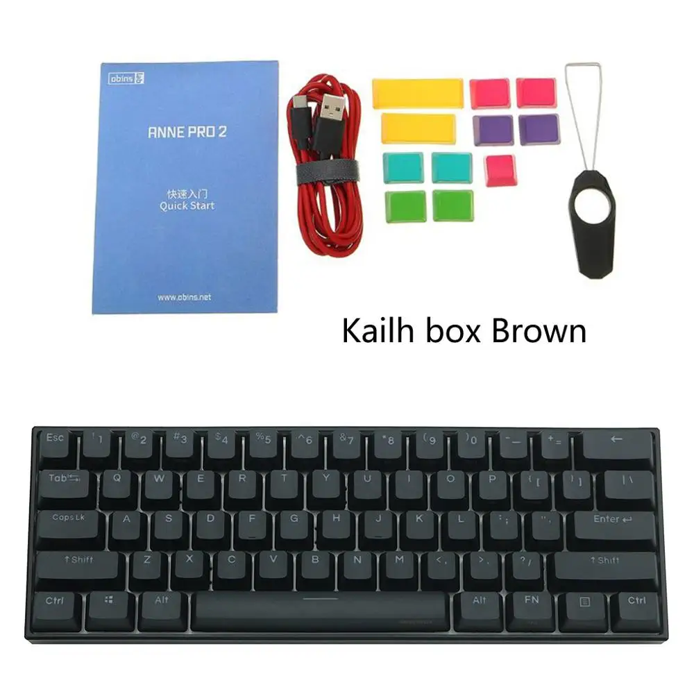 

Миниатюрная Портативная Беспроводная bluetooth клавиатура ANNE Pro2, 60%, черная Механическая игровая клавиатура с коричневым переключателем, съемн...