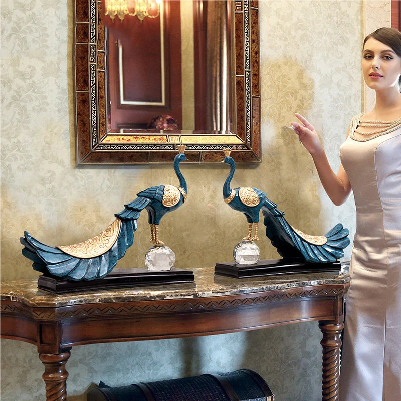 Европейская полимерная Статуэтка Fengshui в виде павлина птицы украшение ремесла