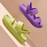 women summer two wear solid soft thick bottom eva sandals indoor bathroom slippers beach shoes cloud non slip couples men slides