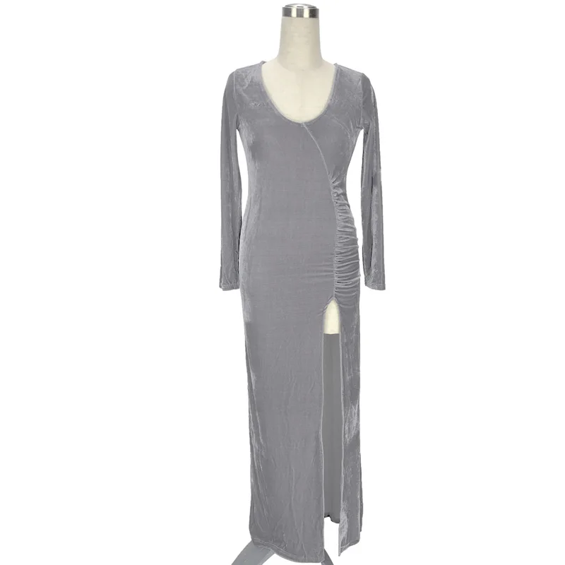 Женское длинное велюровое платье макси с высокой талией Бархатное облегающее