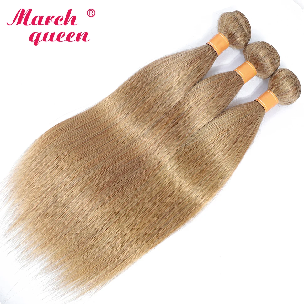 March Queen Malaysian Hair 3 Bundles With 4x4 Lace Closure 150% Straight #27 Honey Blonde Human Weave Double Weft Non-Remy | Шиньоны и