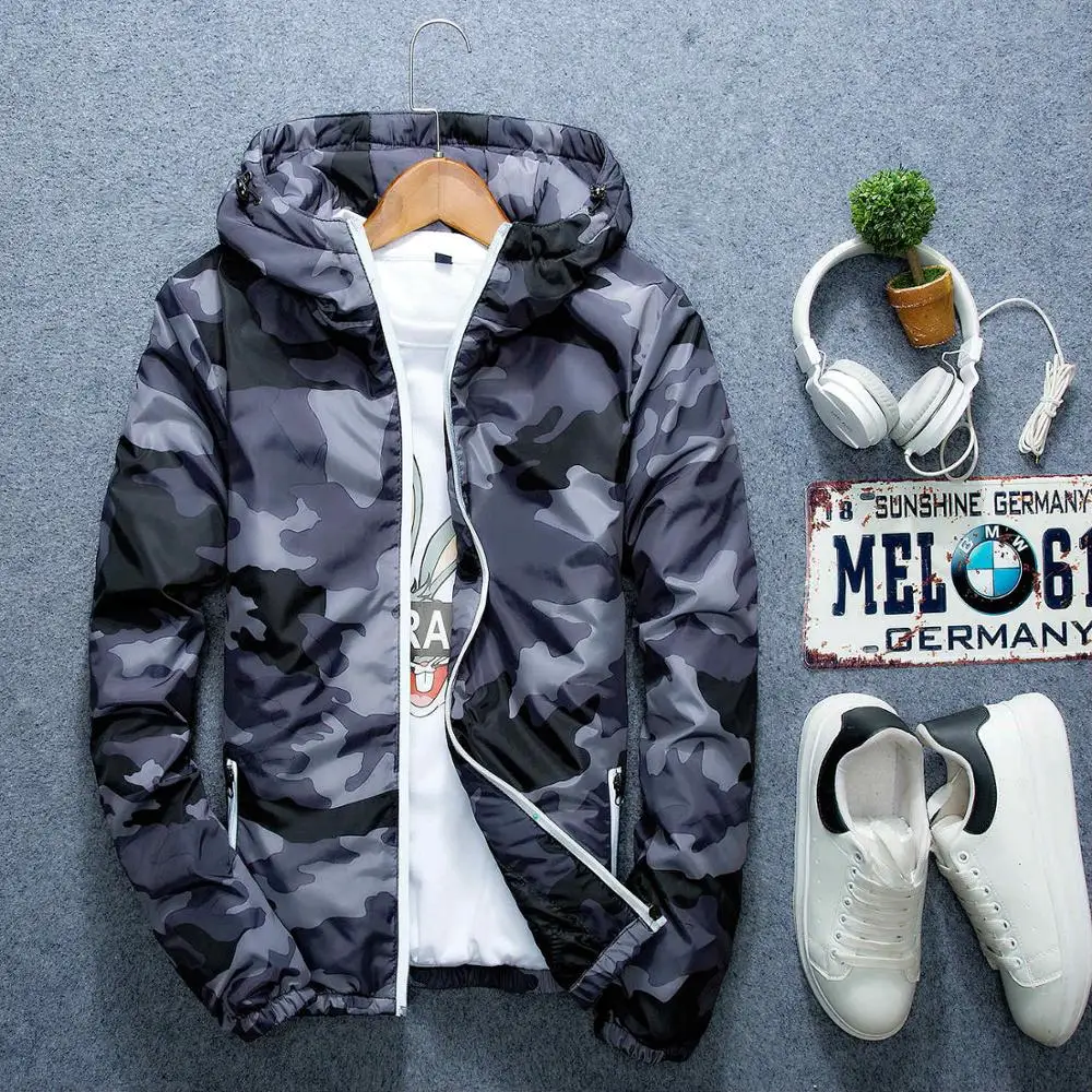 F58-gray Мужская Осенняя Повседневная куртка с капюшоном новая осенняя одежда с принтом бабочки Мужская ветровка с капюшоном мужская верхняя одежда XS-3XL - Цвет: F58-gray