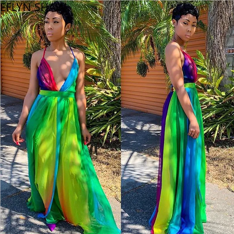 Летнее платье Bohoo новое женское шифоновое с открытой спиной градиентные цвета