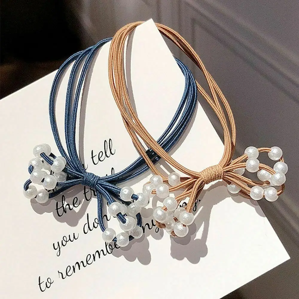 Корейские милые резинки для волос с жемчугом и бусинами девочек женские