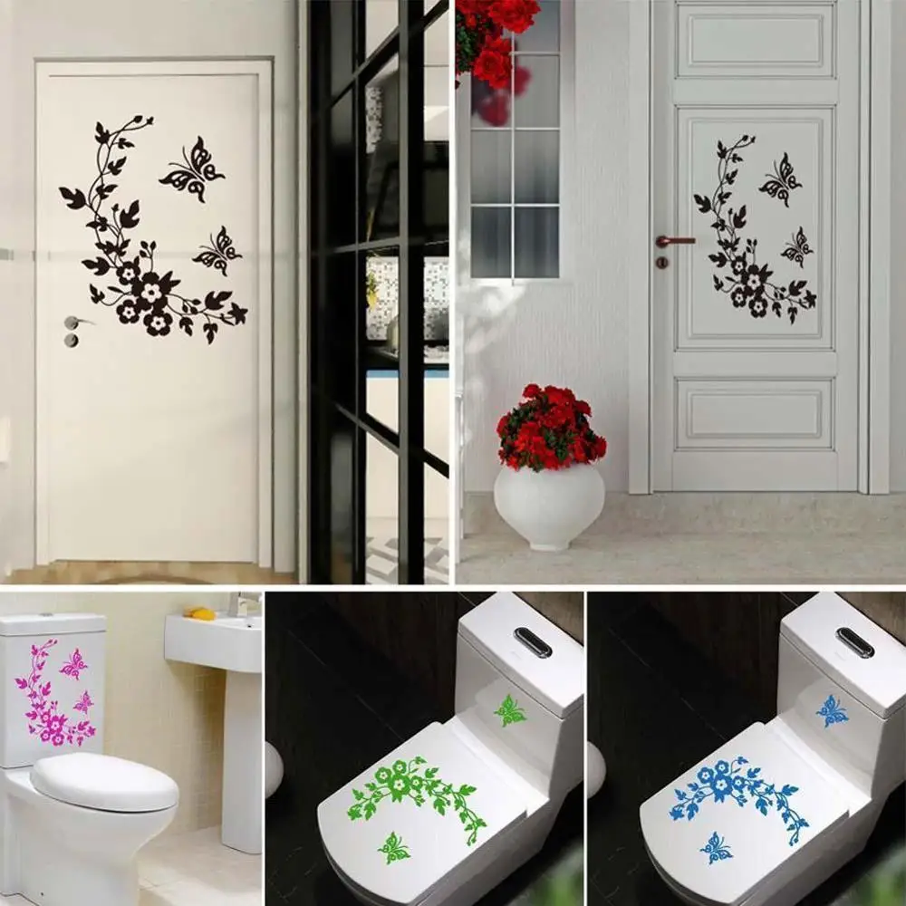 Новая бабочка цветок лоза Настенная Наклейка для ванной комнаты домашнее