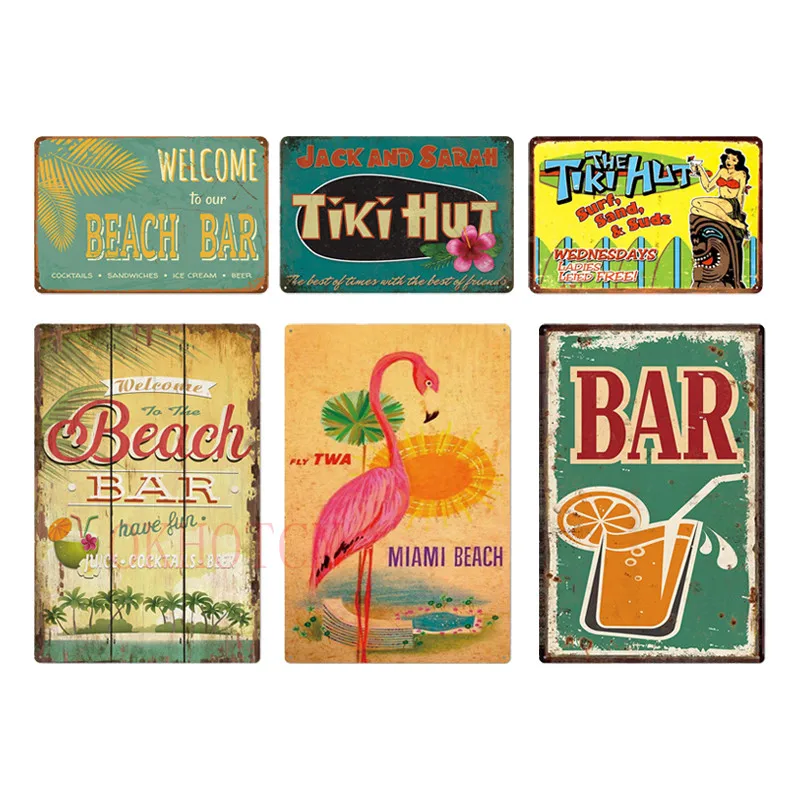 

Tiki Bar Wall Decor Metal Tin Sign Plaques Summer Beach Plate Poster Home Decor Pub Bar Decorative Art Iron Painting 20x30cm