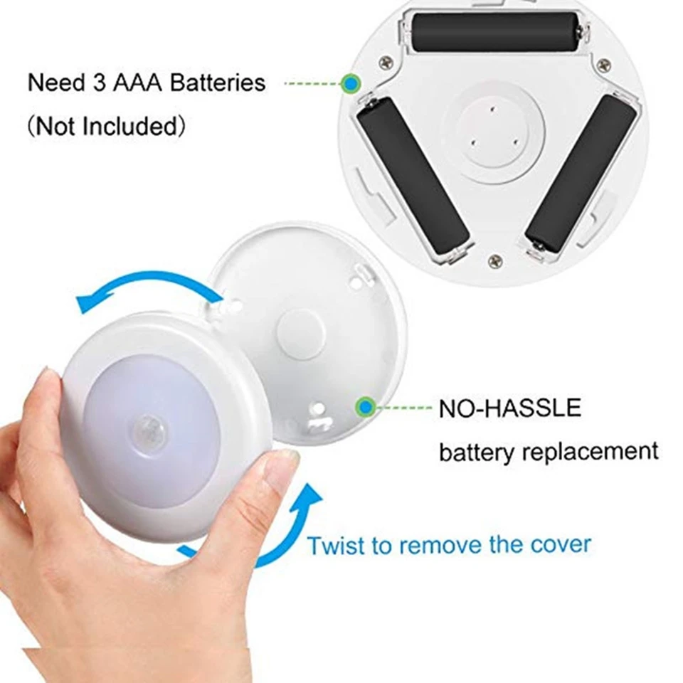 

2020 Battery Powered 6 LED Round Motion Sensor Night Lights PIR Induction Under Cabinet Light Closet Lamp for Stairs Kitchen
