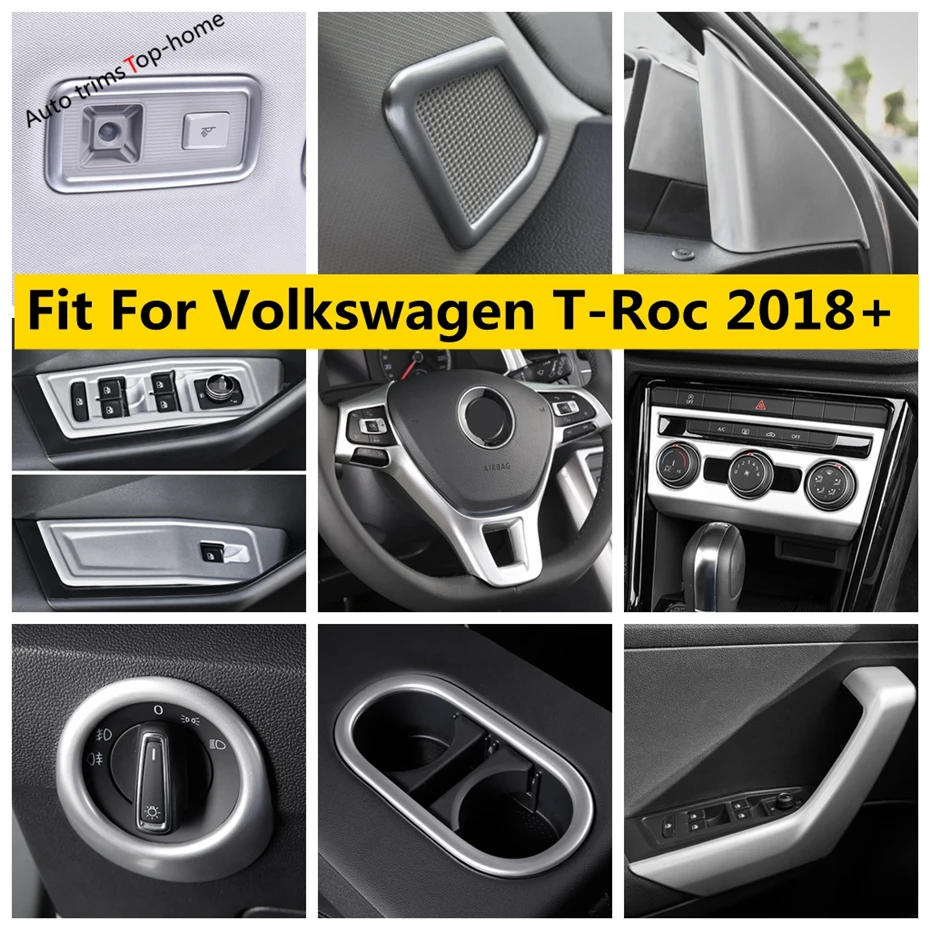 

For Volkswagen T-Roc T Roc 2018 - 2021 Head Lamp Dashboard Air Water Cup Pillar A Speaker Cover Trim Matte Interior Accessories