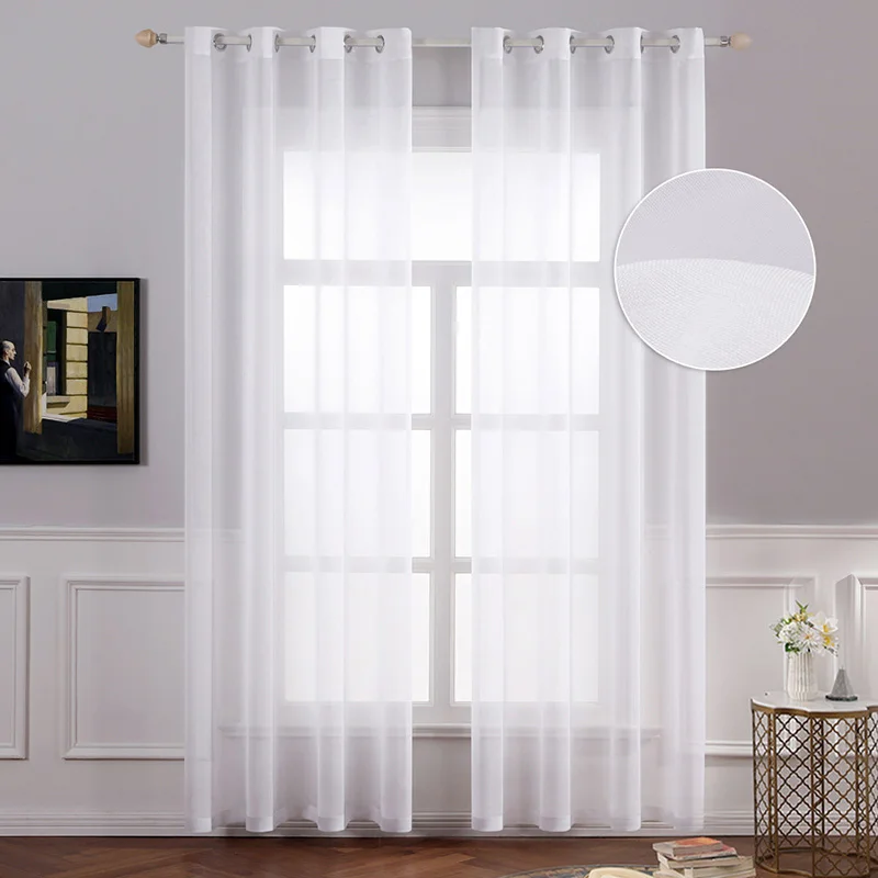 

Solid White Tulle Window Curtains for Living Room Modern Linen Sheer Voile Organza Curtains For the Bedroom Fabric Drapes Custom