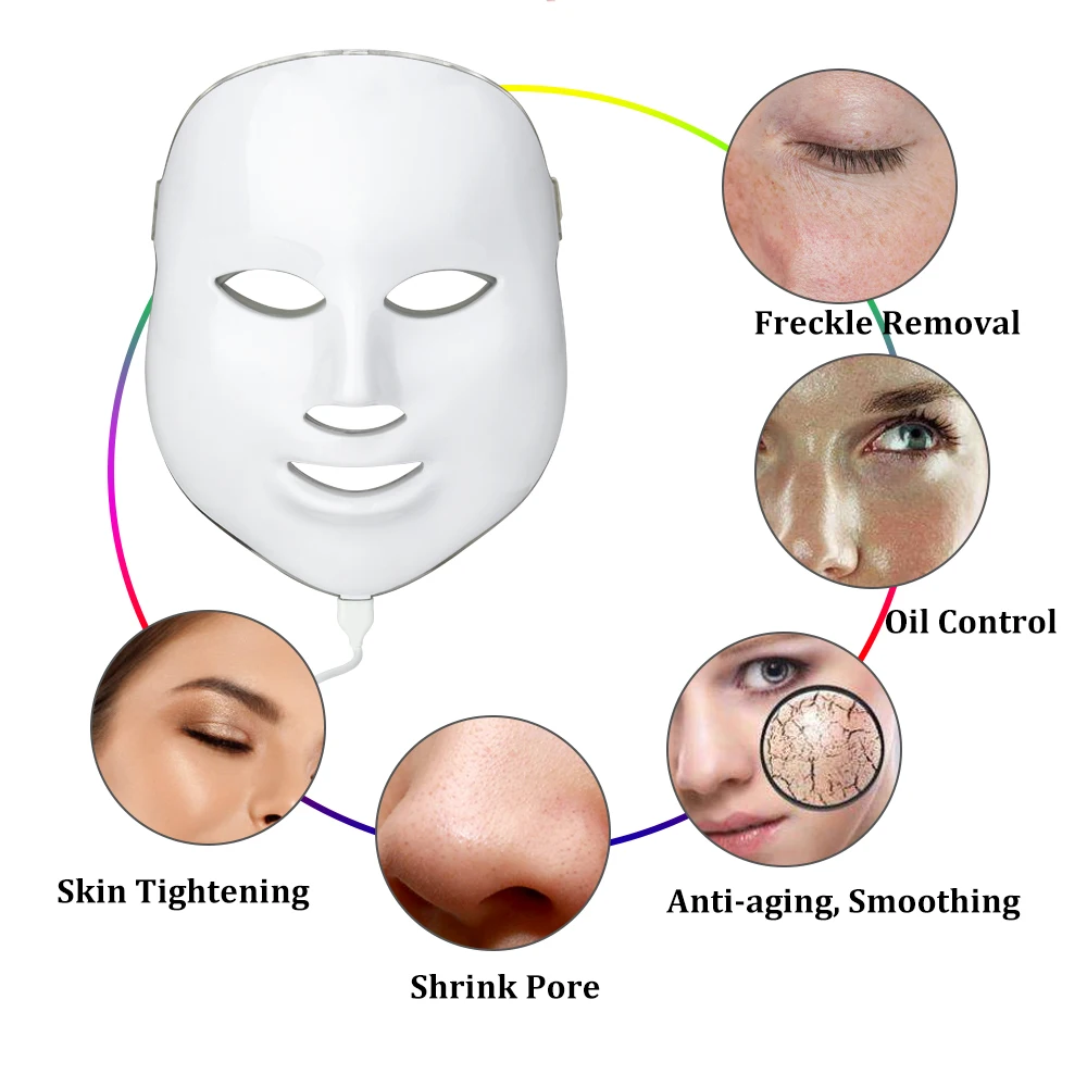 Маска светодиодная фотонная для устранения морщин и акне 7 цветов|Устройство