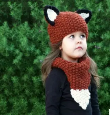 Manual Knitting Girls Keep Warm Coarse Wool Hat Cartoon Seven kinds Fox Weave Hat Kitty Squirrel Little Bear Rabbit Cloak Hat - Цвет: Squirrel