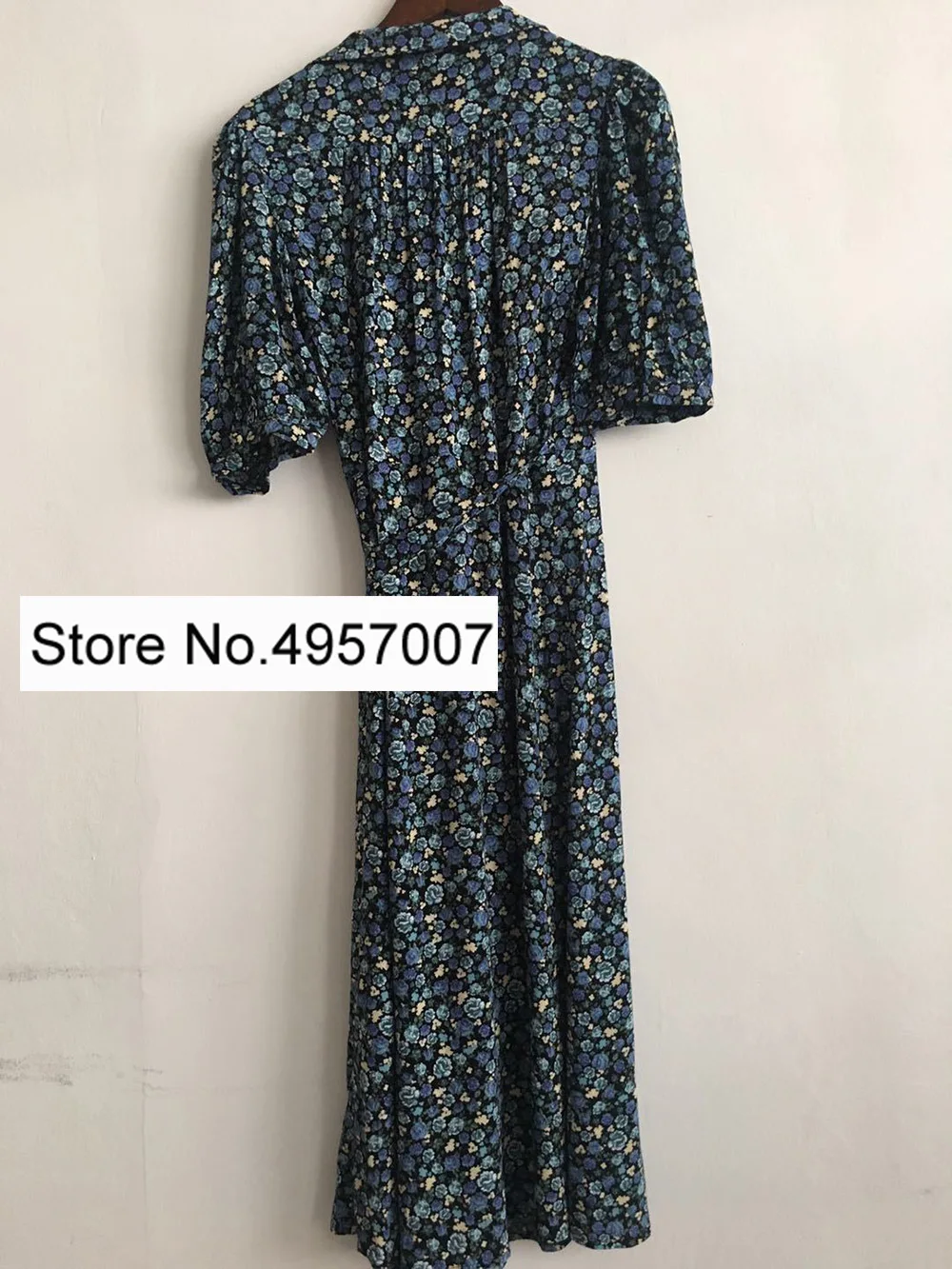 Женское платье миди с цветочным принтом отложным воротником коротким рукавом и