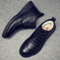 men casual boots men shoes genuine leather solid color round shape thicken keep warm anti slip and waterproof men cotton shoes