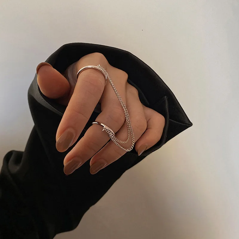 Набор женских двойных колец кольцо в стиле панк металлическая цепочка