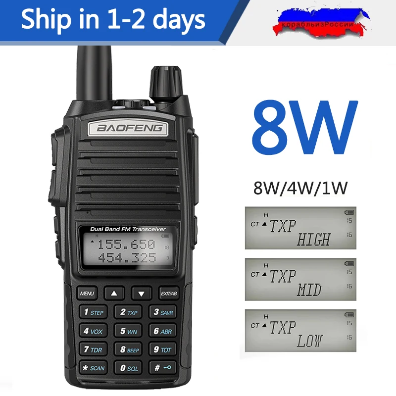 

2021 Baofeng UV-82 Plus 8W 10KM Long Range Powerful Walkie Talkie Portable CB vhf/uhf ptt two way Radio Amador 8 watts of UV82