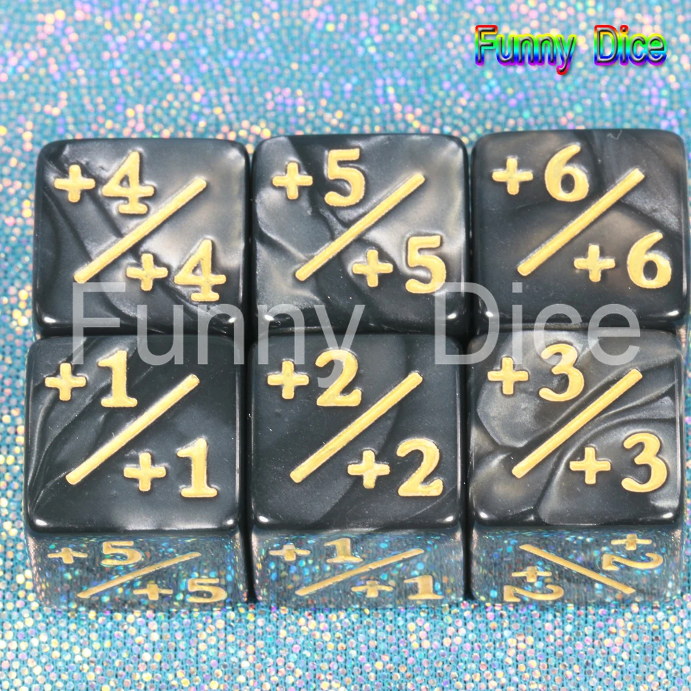 6 шт. 6-сторонние игральные кости с золотыми чернилами 16 мм для семьи Забавные