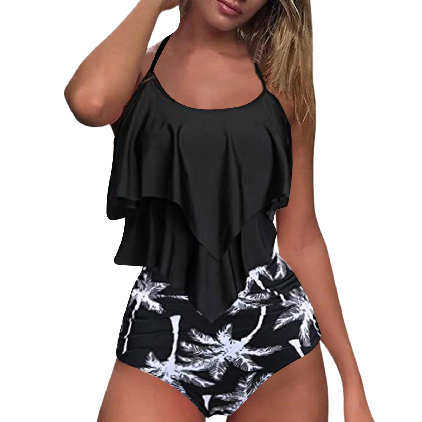 Женский комплект бикини с цветочным принтом плиссированный раздельный