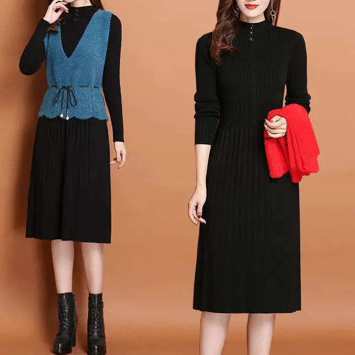 

Women's Long-Sleeved New Autumn and Winter Korean-Style Waist Hugging Jersey Dress Women
